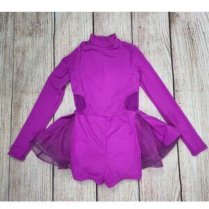 Balera Leotard LC Large/Child Pink Purple Shorts w/ Bustle High Neck Long Sleeve